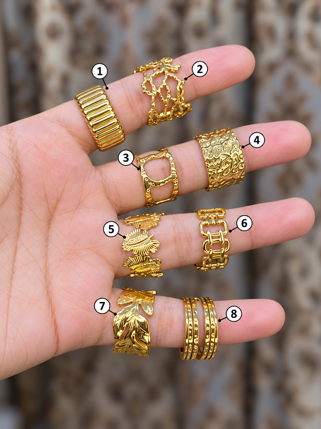 Gold Textured Band Rings – Set 1