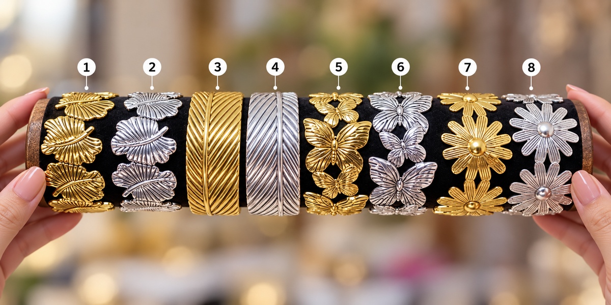 Leaf, Butterfly & Daisy Cuff Karay Adjustable