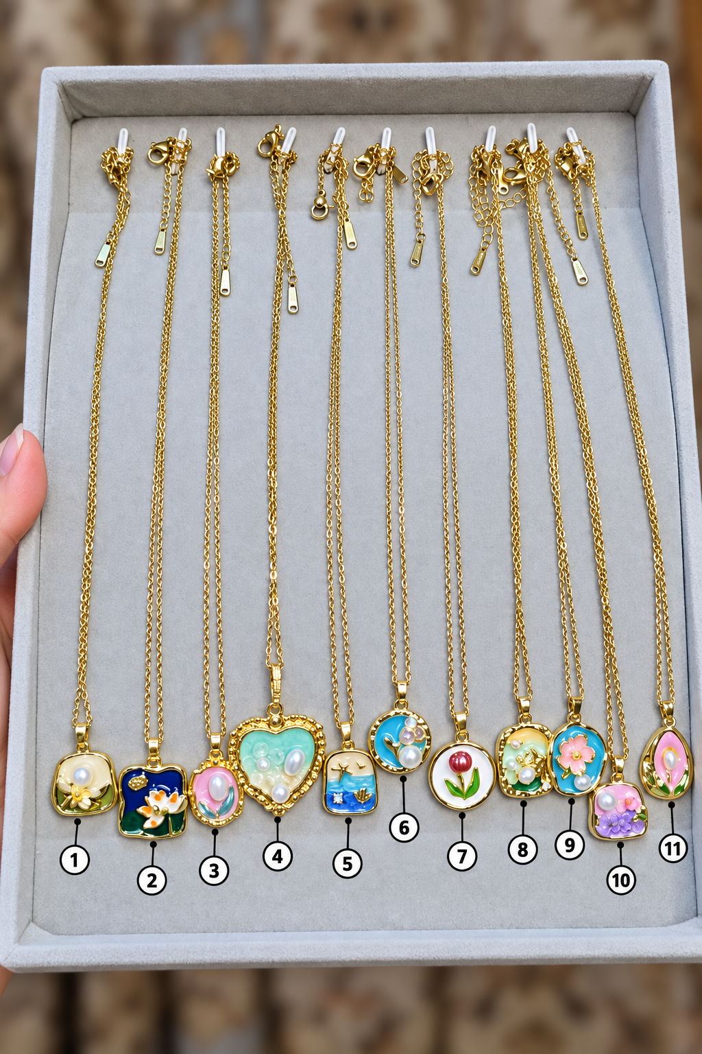 Enamel Pearl Pendant Necklaces