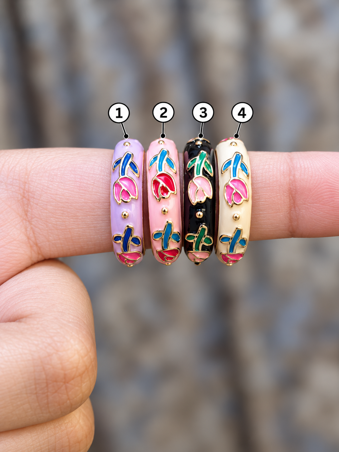Tulip Enamel Rings