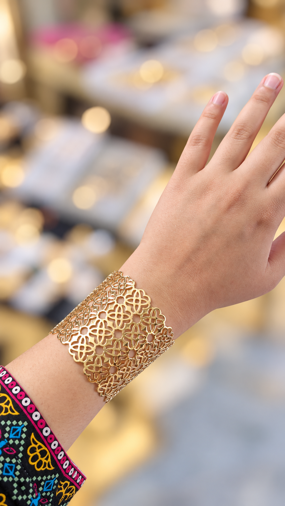 Gold Jali Cuff Kara Adjustable