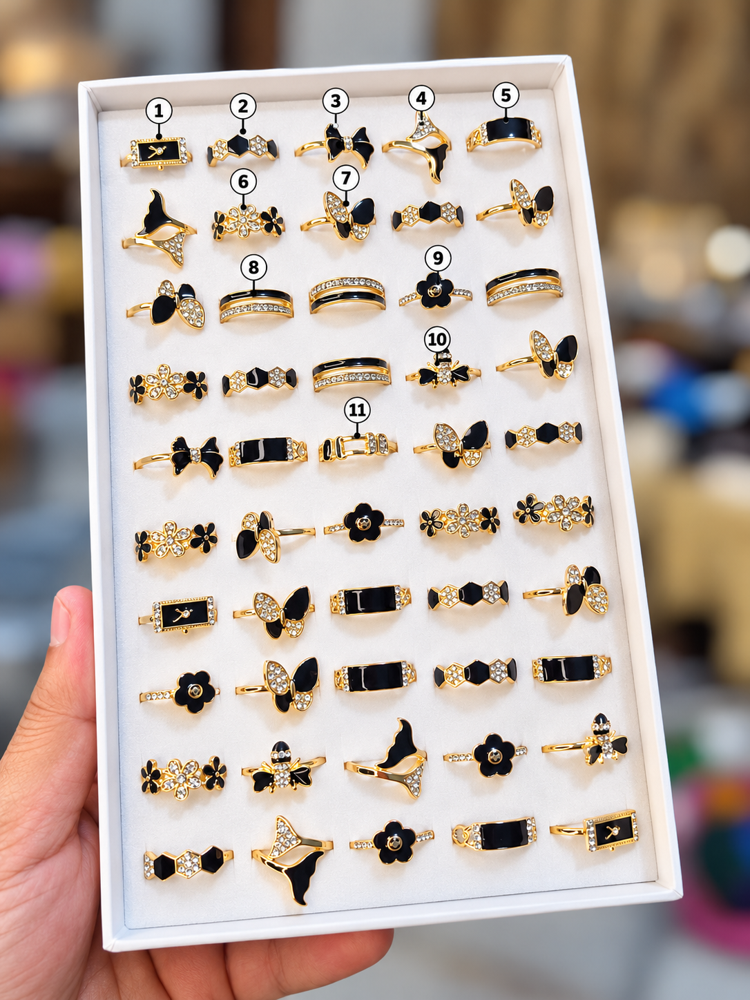 Black Enamel Crystal Rings