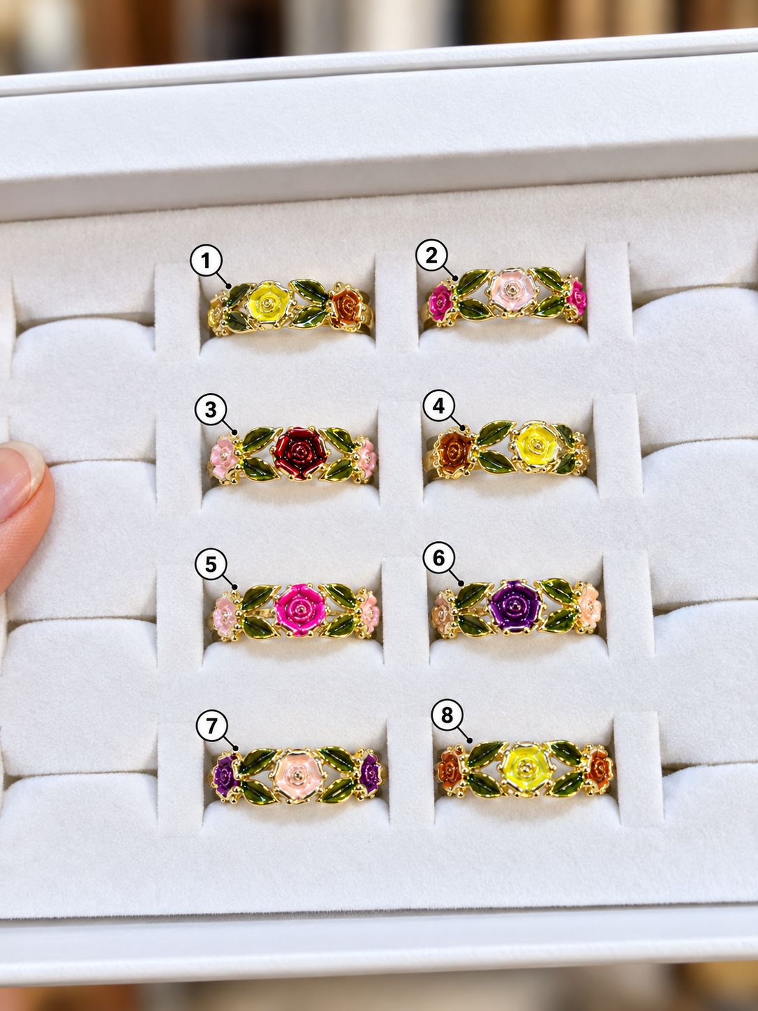 Enamel Rose Rings