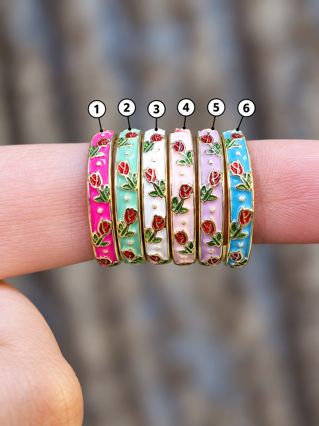 Rose Enamel Band Rings