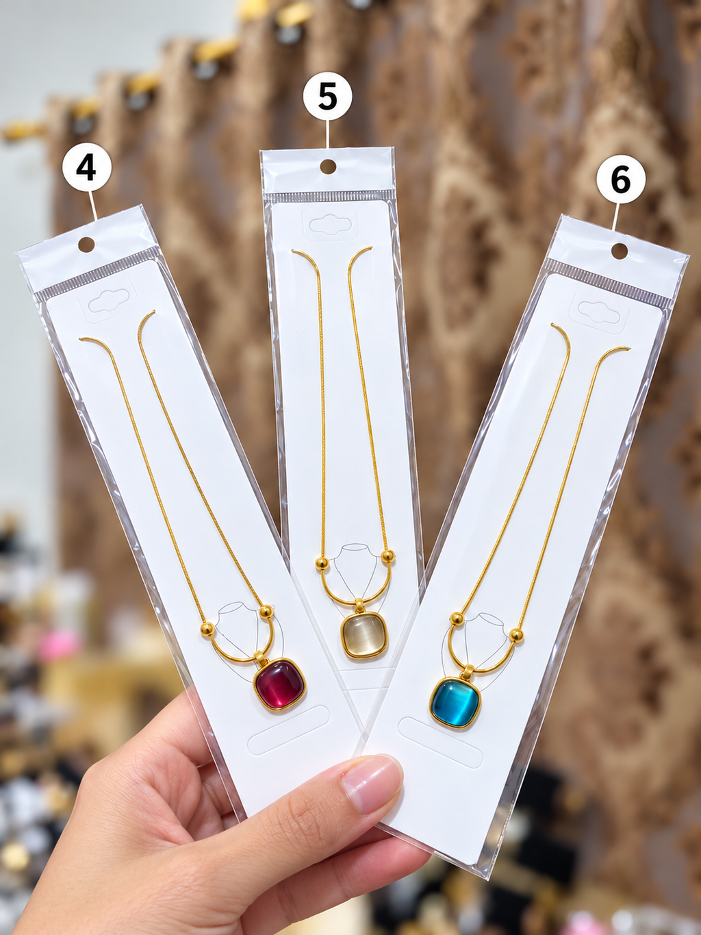 Stainless Steel Square Stone Pendant Necklaces