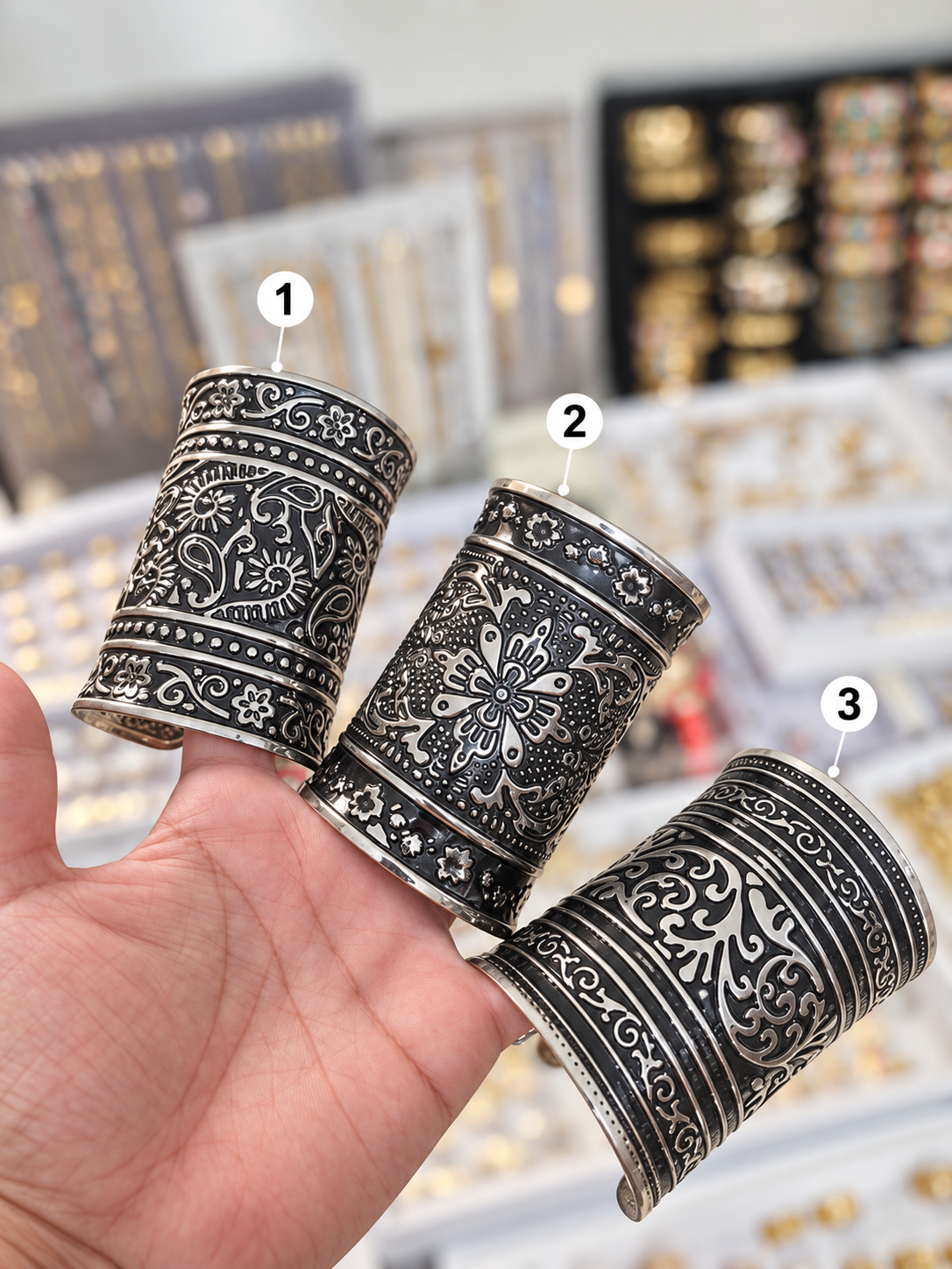 Oxidized Black Enamel Wide Cuff Karay