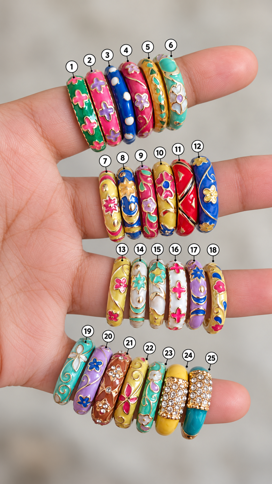Enamel Flower Rings